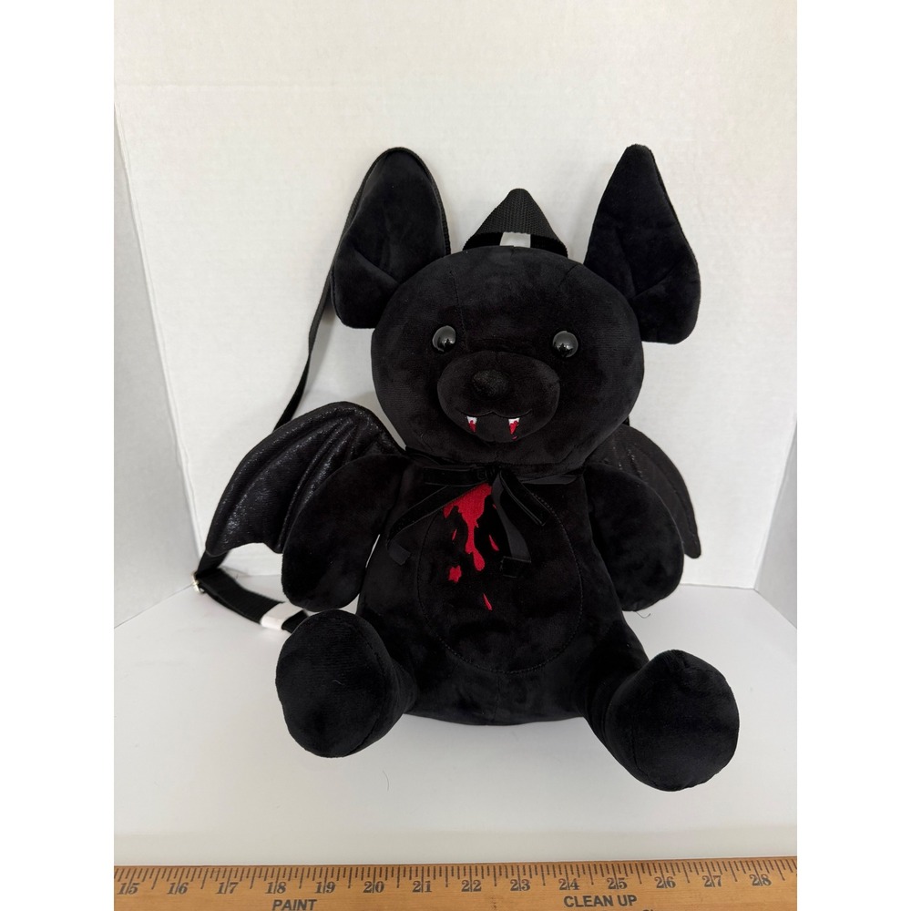 Hot Topic Vampire Bat Plush Backpack Black Gothic Spooky Halloween NWT